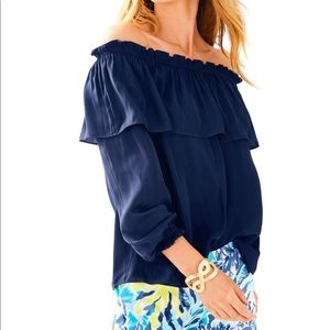 Lilly Pulitzer navy off the shoulder/strapless top